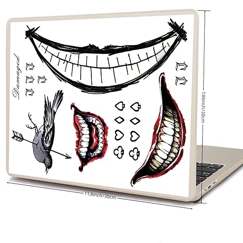 Miniatura 6 de 4 hojas de tatuajes de Joker (tamaño 11.8 x 7.87 pulgadas), tatuajes temporales de Halloween para hombres, escuadrón suicida de tatuajes falsos