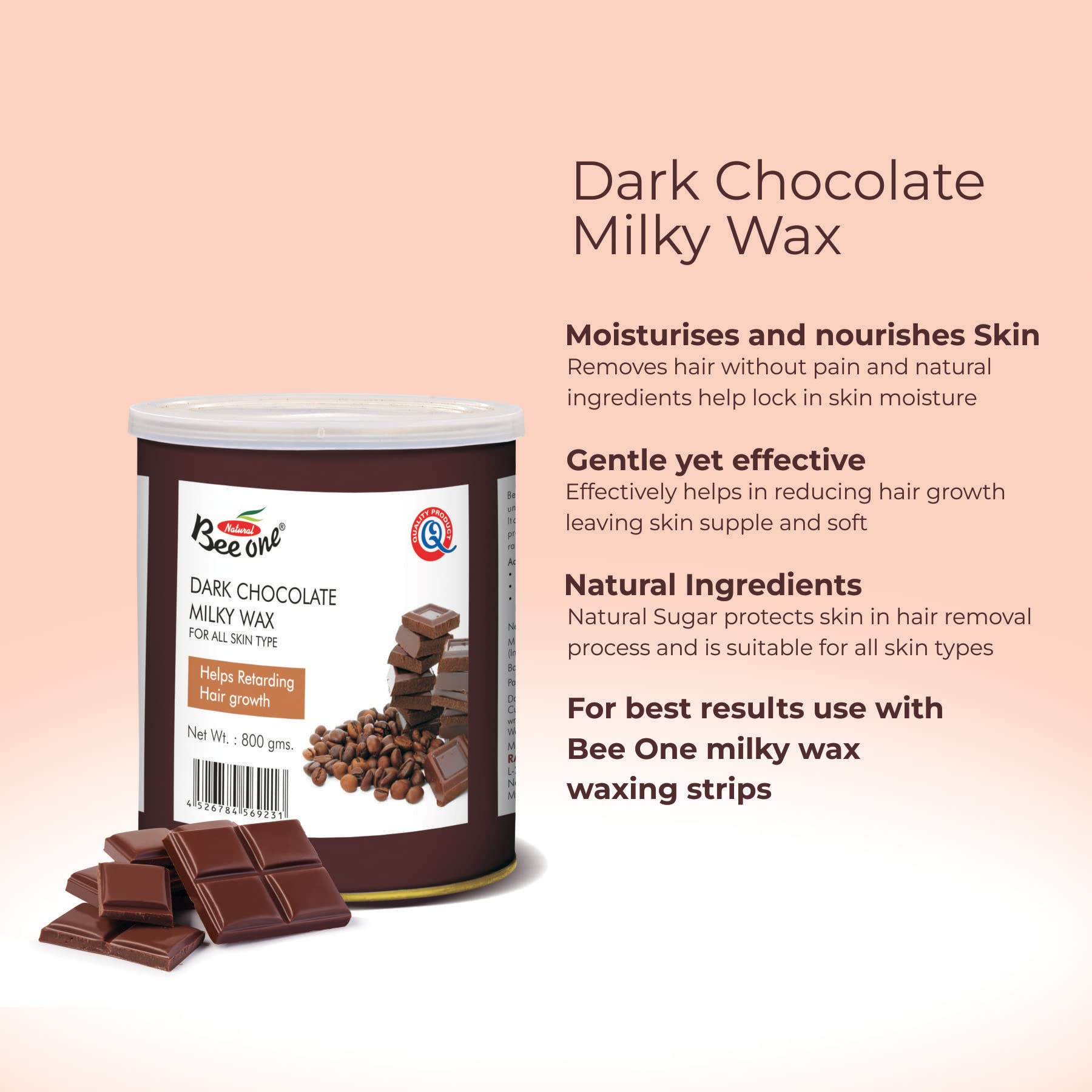 BEE ONE Dark Chocolate Milky Wax, 800g for Painless Hair Removal and Smooth Silky Soft Skin 1