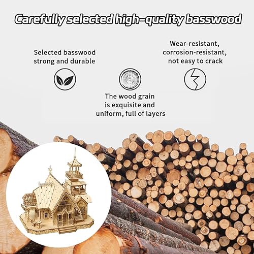 Miniatura 6 de QBTTeCe Rompecabezas de madera 3D para adultosniños, 267 piezas LED de castillo de madera, rompecabezas 3D, rompecabezas de modelo, kits de