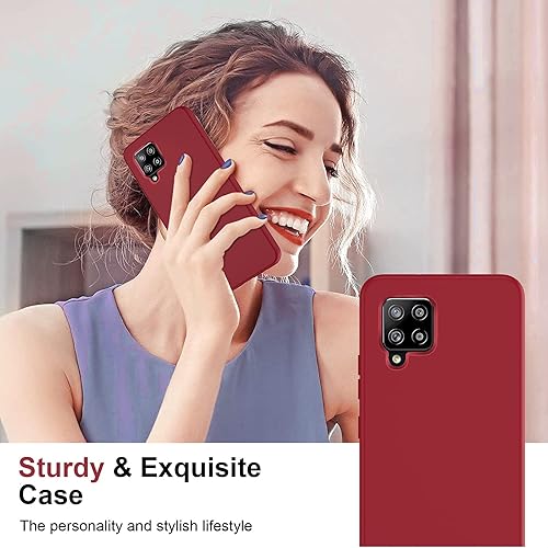 Miniatura 6 de LeYi Funda para Samsung Galaxy A42 5G, color rojo vino, cuerpo completo, a prueba de golpes, silicona líquida suave, funda protectora híbrida para