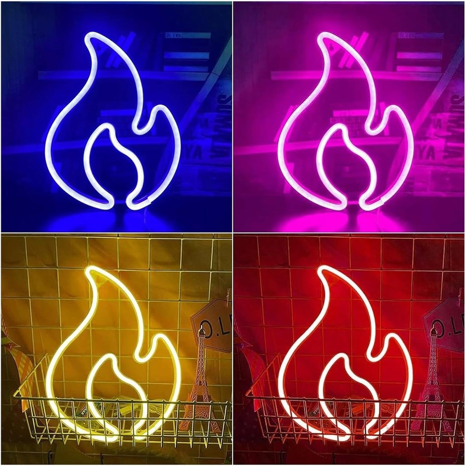 Lettere colorate, illuminazione interna, fiamma per insegna al neon, pannello luminoso per cameretta dei bambini(Giallo)