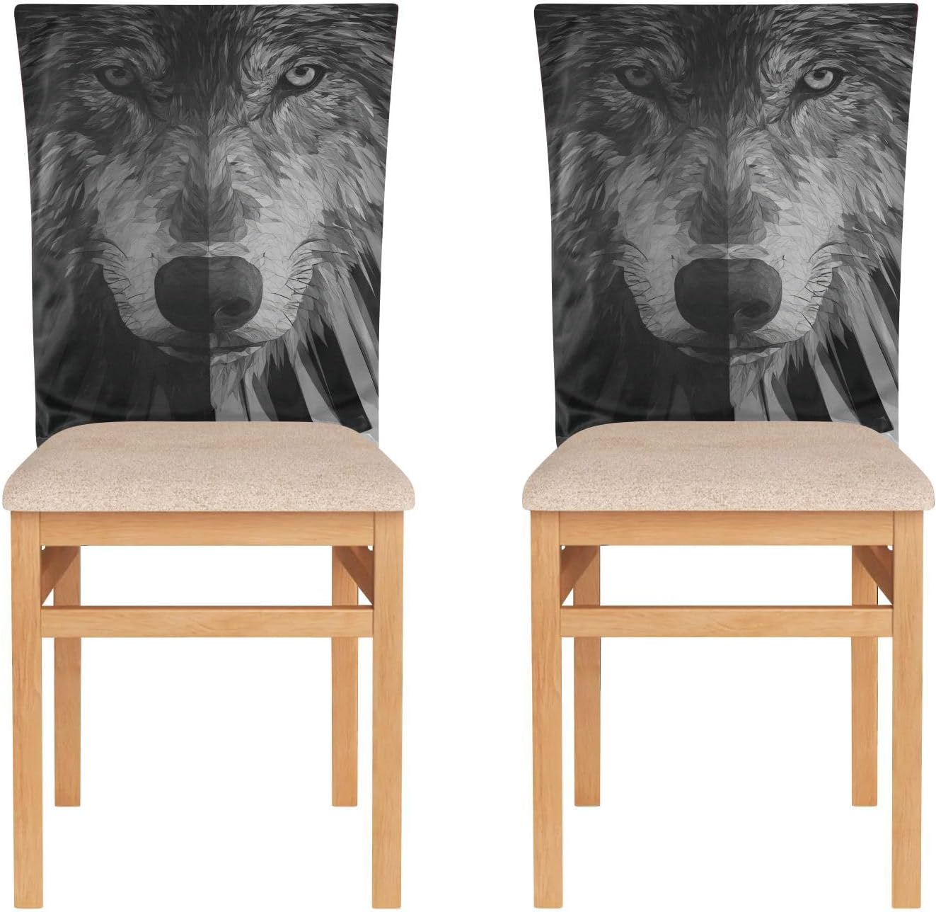 ALAZA Piano Keys and Wolf Chair Back Cover Set of 6, Washable Reusable Removable Chair Slipcovers Decorative Chair Cover for Home Kitchen Wedding Party