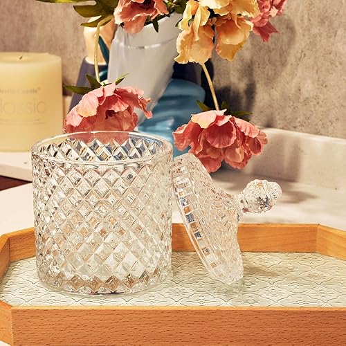 Miniatura 3 de R FLORY Juego de 2 frascos de vidrio de 10 + 24 onzas para baño, organizador de almacenamiento, bonito recipiente de tocador con tapa, hisopos de