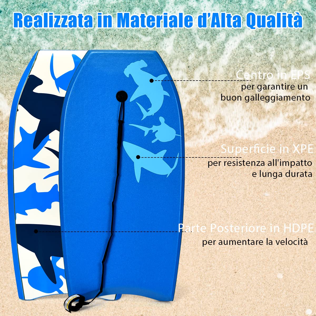 COSTWAY Tavola da Surf 33"/37"/41", Tavola Surf Bambini e Adulti in XPE, EPS e HDPE, Tavoletta Mare con Leash per Polso, Portata 85 kg