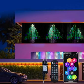 QINER Smart Curtain Lights, 6.6 ft x 6.6 ft 400 LEDs Light Curtain 1600 Colors Adjustable, Dynamic DIY, IP65 Waterproof, String Lights for Bedroom Backdrop Decor, Indoor Outdoor Party Bar Party Bar
