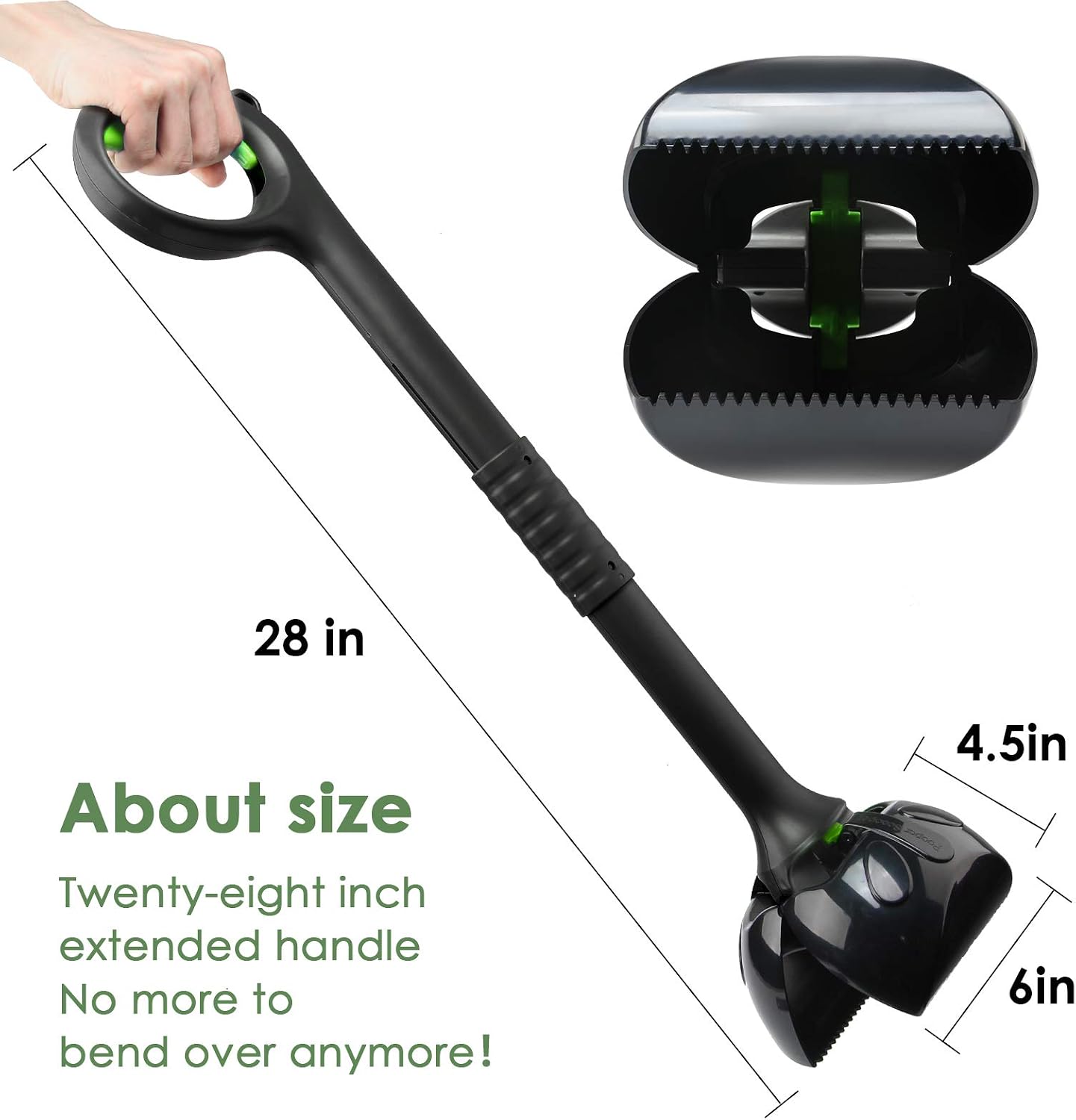 Chrider Non-Breakable Pet Pooper Scooper for Large and Small Dogs, Long Handle Portable Dog Pooper Scooper, Foldable Dog Poop Waste Pick Up Rake (Green)