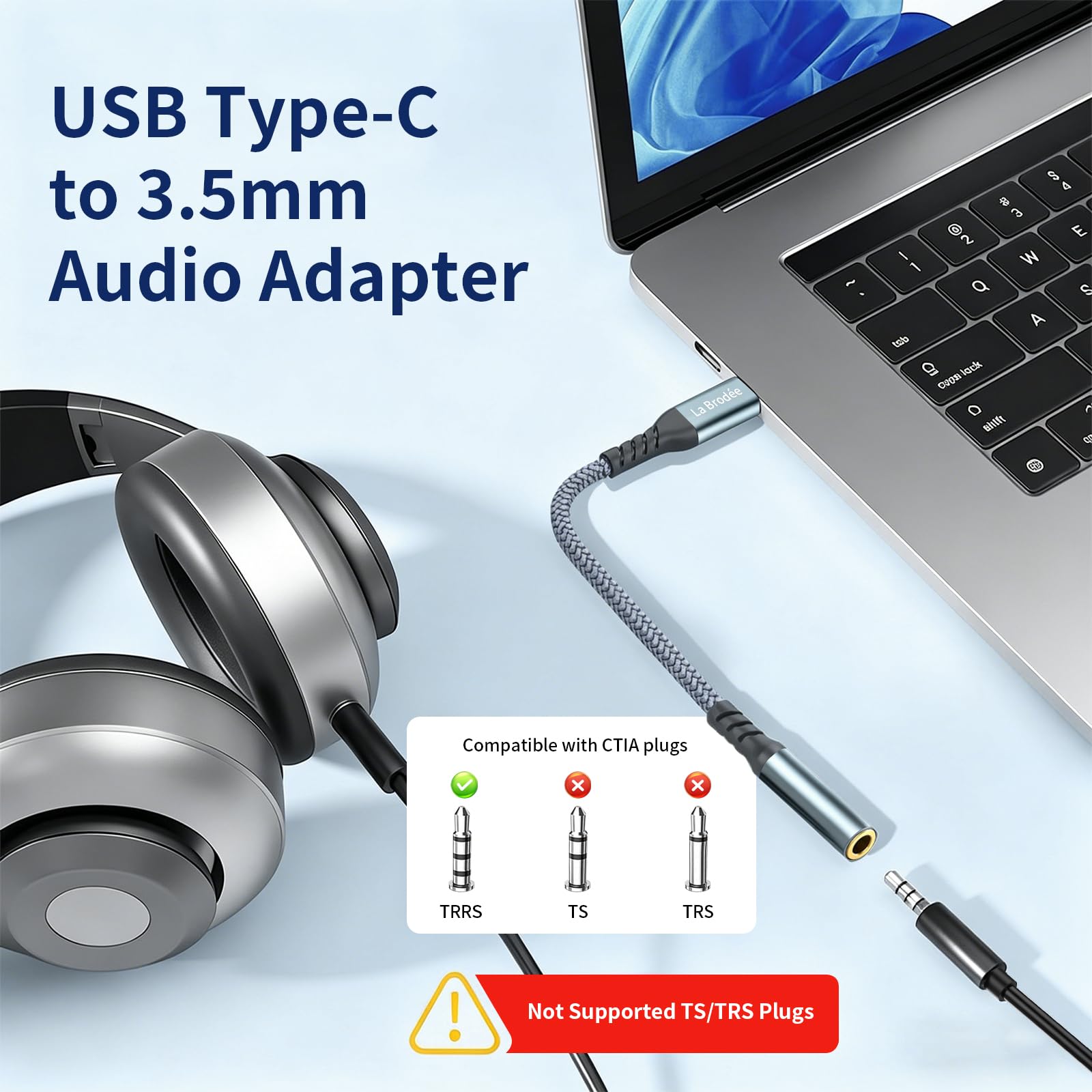 La Brodée Adattatore per cuffie da USB C a jack da 3,5 mm, confezione da 20 pezzi da tipo C a 3,5 mm, adattatore per cuffie Aux a USB C, compatibile con Galaxy Pixel, iPhone, i Pad Pro, Huawei, Xiaom