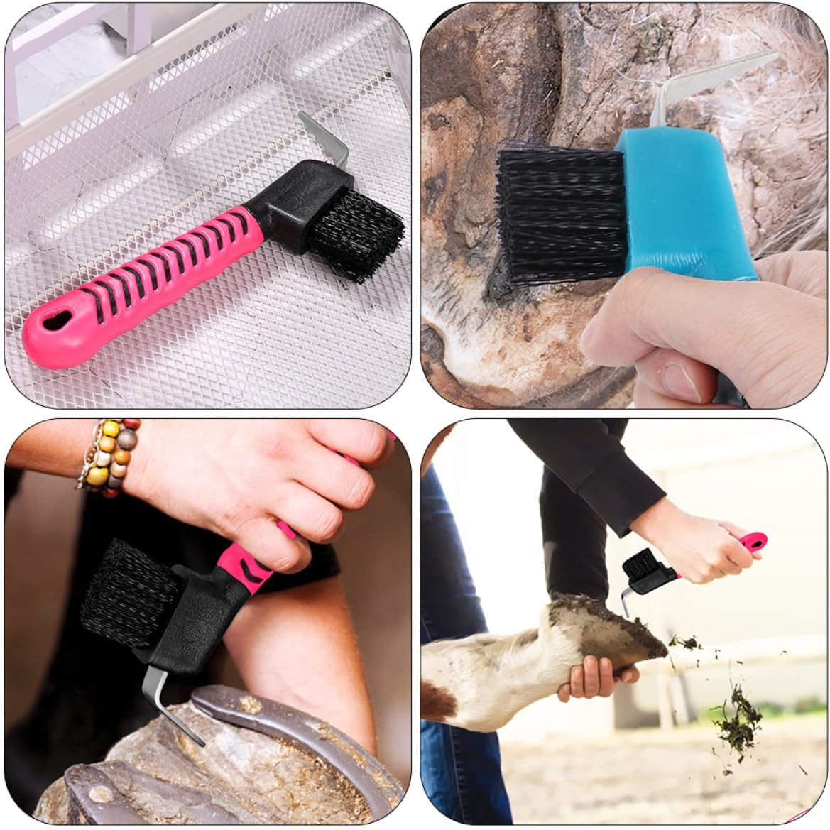 2pcs Hoof Pick with Brush Hoof Cleaning Tool Plastic Handle Equestrian Grooming Equipment for Stable Use Random Color