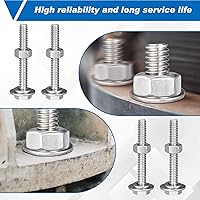 Vista 6 de Therwen Juego de 80 tornillos de cabeza hexagonal de acero inoxidable, tuercas, arandelas de bloqueo plano, pernos y tuercas gruesos de acero