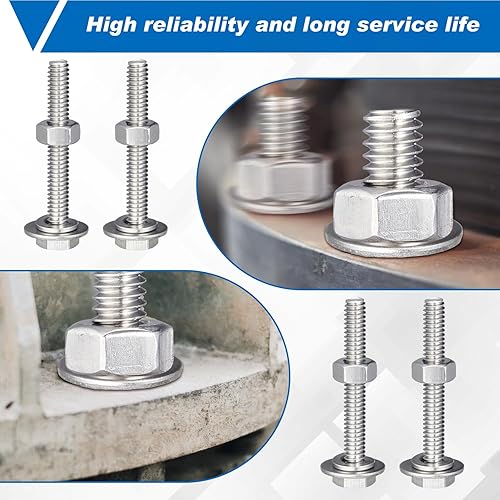 Miniatura 6 de Therwen Juego de 80 tornillos de cabeza hexagonal de acero inoxidable, tuercas, arandelas de bloqueo plano, pernos y tuercas gruesos de acero