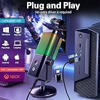 Vista 9 de VCOM - Micrófono USB para PC, micrófono RGB para juegos con botón de silencio, control de ganancia, conector de auriculares de monitoreo de 3.5 mm