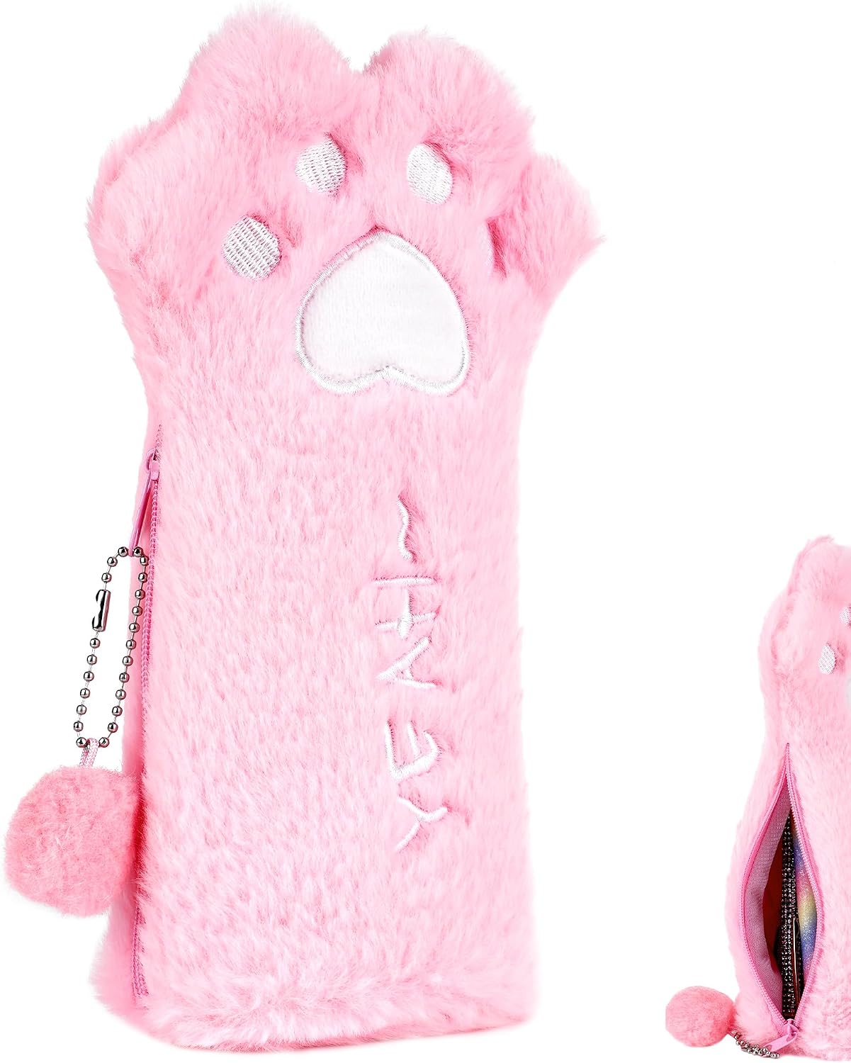 Pink Fluffy Pencil Pouch, Cute Pencil Bag Kawaii, Cat Paw Plush Pen Case, Stationery Zipper Portable Pen Case, Stationery Storage Bag, Makeup Pouch, for Daily Work(1Pcs)