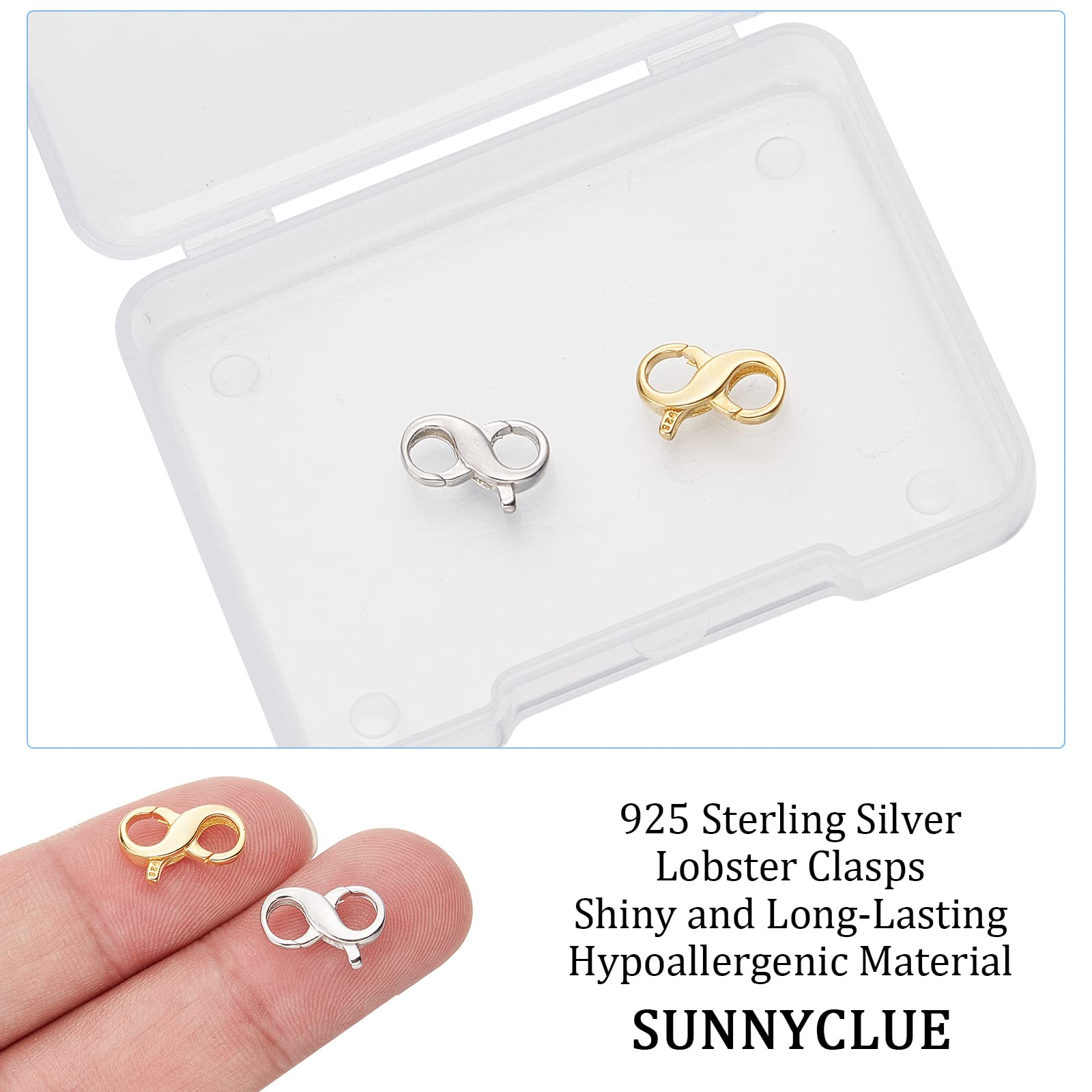 Fermoirs Homard En Argent Sterling 925 - Lot De 2 (or Et Argent) - Double Ouverture - Pour Bijoux DIY, Colliers, Bracelets