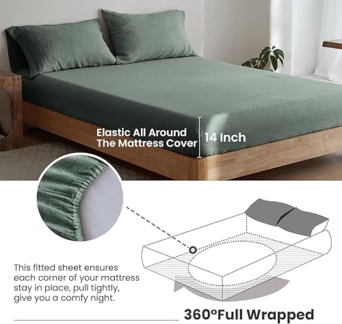 Miniatura 4 de Simple&Opulence Juego de sábanas 100% de lino, 4 piezas de lino natural francés (1 sábana encimera, 1 sábana bajera, 2 fundas de almohada), ropa de