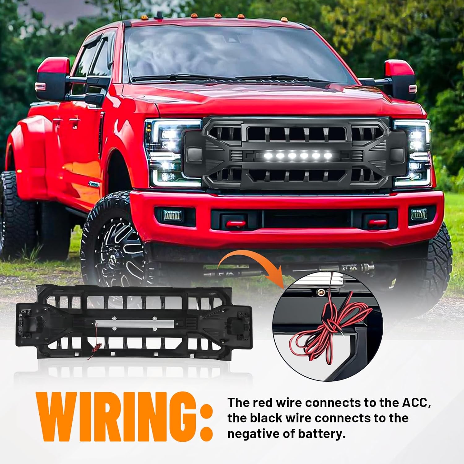 Front Grill Compatible with 2017-2019 F250 F350 F450 Super Duty, Matte Black Bumper Grille Guard w/Off-Road Lights
