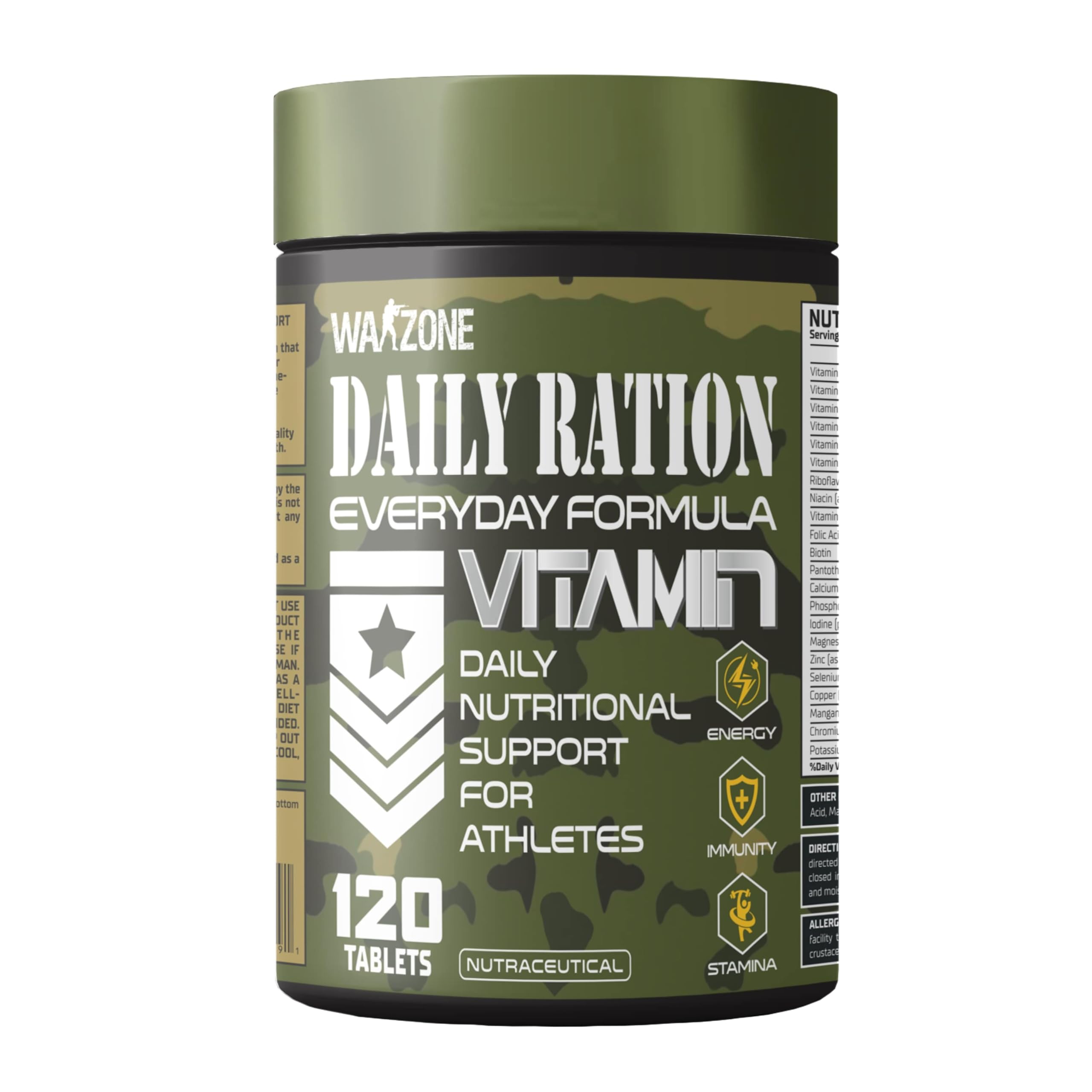 Warzone Daily Ration Men’s Multivitamin Supplement | Vitamin A, C, D, E, K, Zinc, B12 & Calcium | Immune Health Support | 120 Days Supply | Essential Vitamins & Minerals for Overall Wellness
