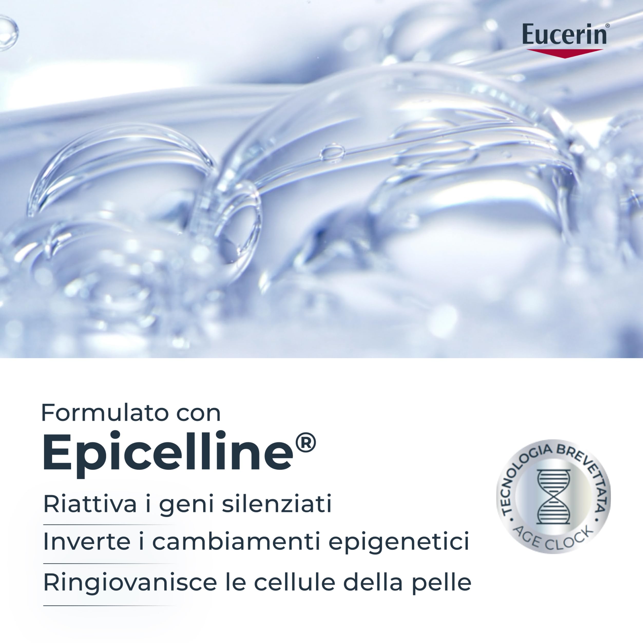 Eucerin Hyaluron-Filler Epigenetic Serum 30 ml, Siero viso antirughe che corregge visibilmente i 10 segni dell'età della pelle, Siero viso Acido Ialuronico ed Epicelline per un effetto lifting