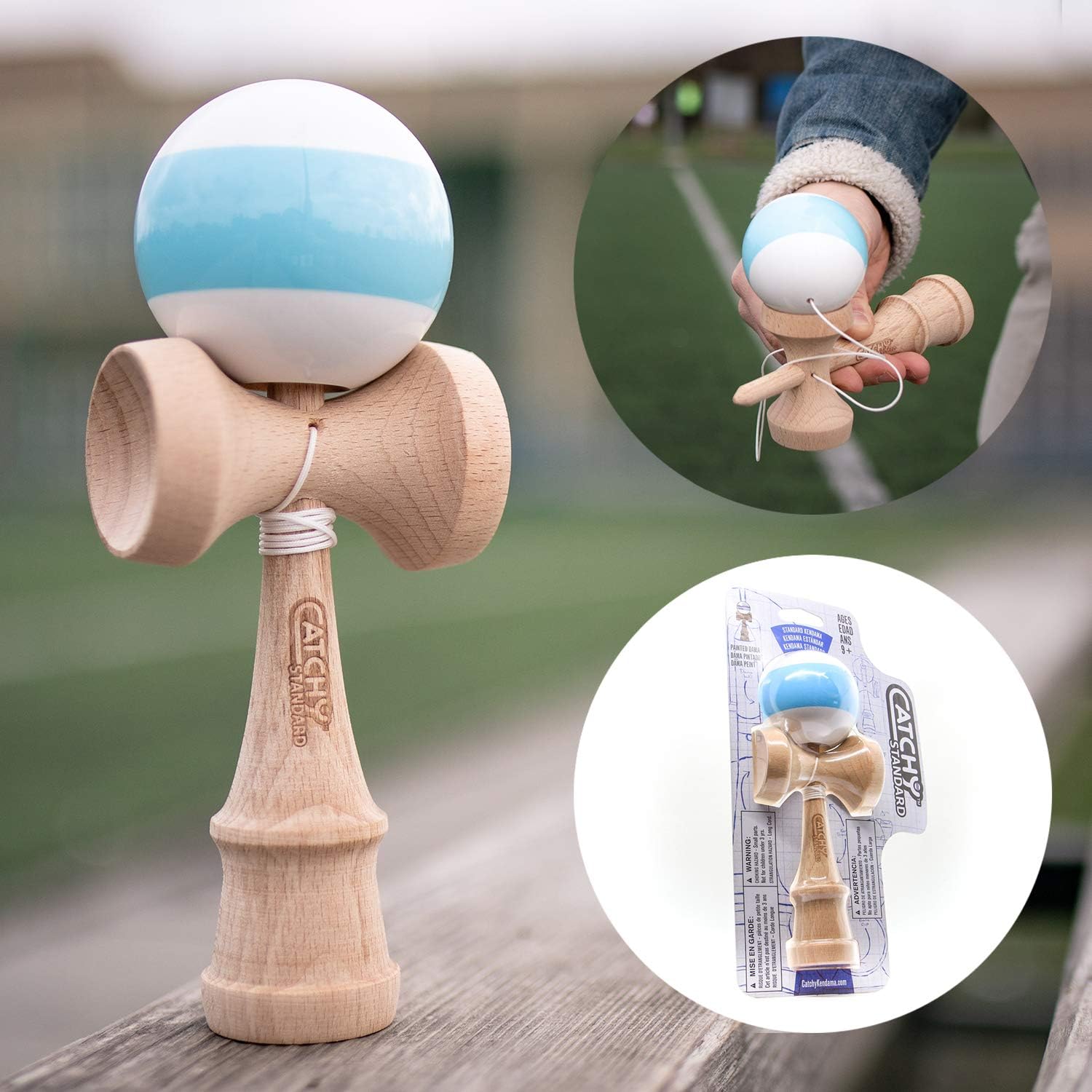 YOYO FACTORY Kendama โ Original Wooden Kendama Toy Made Locally in EU | Classic Skill & Balance Game for Kids & Adults - White/Blue