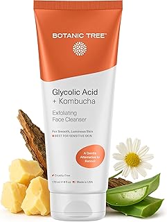 Botanic Tree Kombucha & Glycolic Acid Exfoliating Face Wash for Aging Skin - Face Cleanser for Women - Kombucha Lipofilling Effects and Skin Healthy Probiotics and Antioxidants