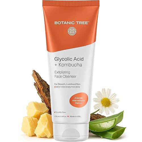Botanic Tree Kombucha & ácido glicólico exfoliante lavado facial para piel envejecida - Limpiador facial para mujeres - Efectos de lipofilling de