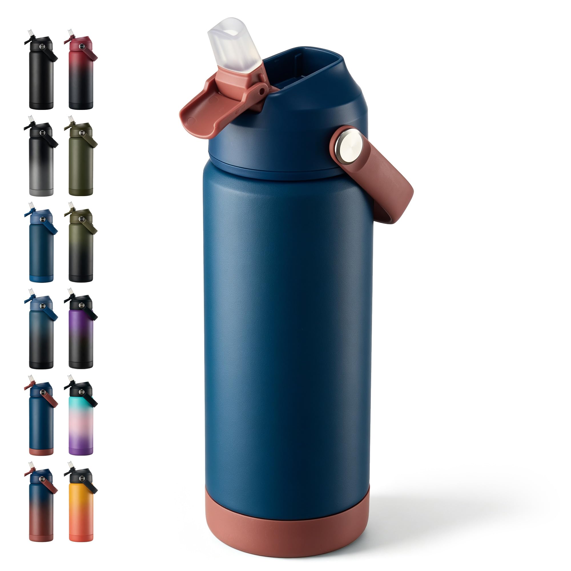 Fijinhom 18 oz Insulated Water Bottle with Straw Lid, Stainless Steel Water Bottles, Double Wall Vacuum, Portable Handle & Non-slip Bottom, BPA Free Leak Proof Metal Bottles, Keep Cold 24H, Sapphire
