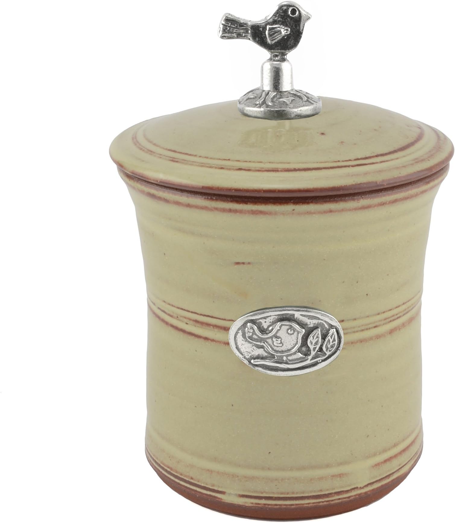 Bird Garlic Pot with Pewter Finial, Latte