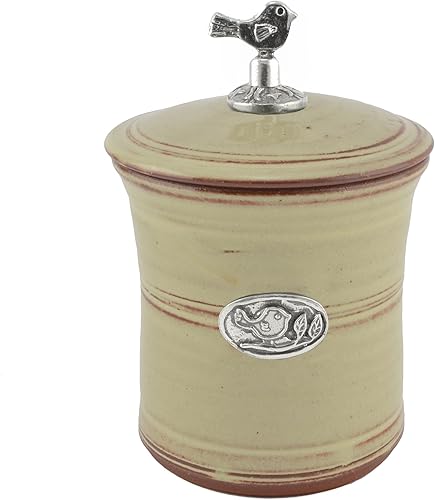 Olla de ajo para pájaros con acabado de peltre, café con leche