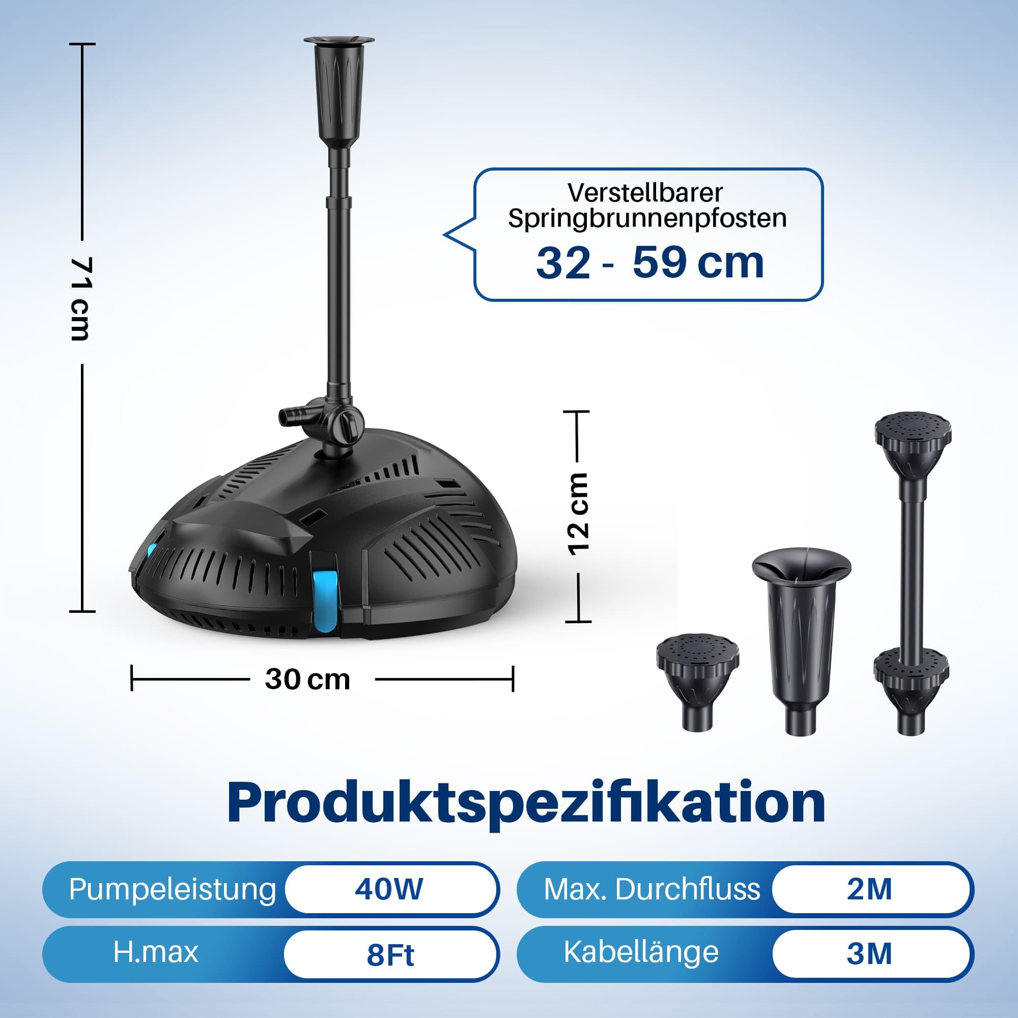 Biling All-in-One filtr do oczka wodnego z oczyszczaczem UV, 40 W, 2500 l/h, pompa do oczka wodnego z 3 fontannami, cicha pompa filtrująca do stawu do 3000 litrów, oczka wodnego, oczka wodnego, żaby