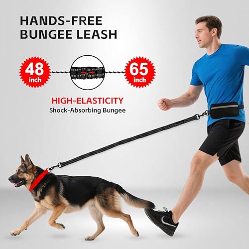 Miniatura 3 de Correa para perro manos libres con cinturón y bolsa grande, correa de cintura para pasear al perro, correr, senderismo y trotar, asas reflectantes