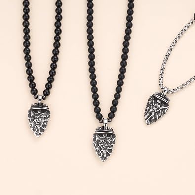 COAI Arrowhead Pendant Necklace Stone Beaded Necklace Onyx Necklace for Men