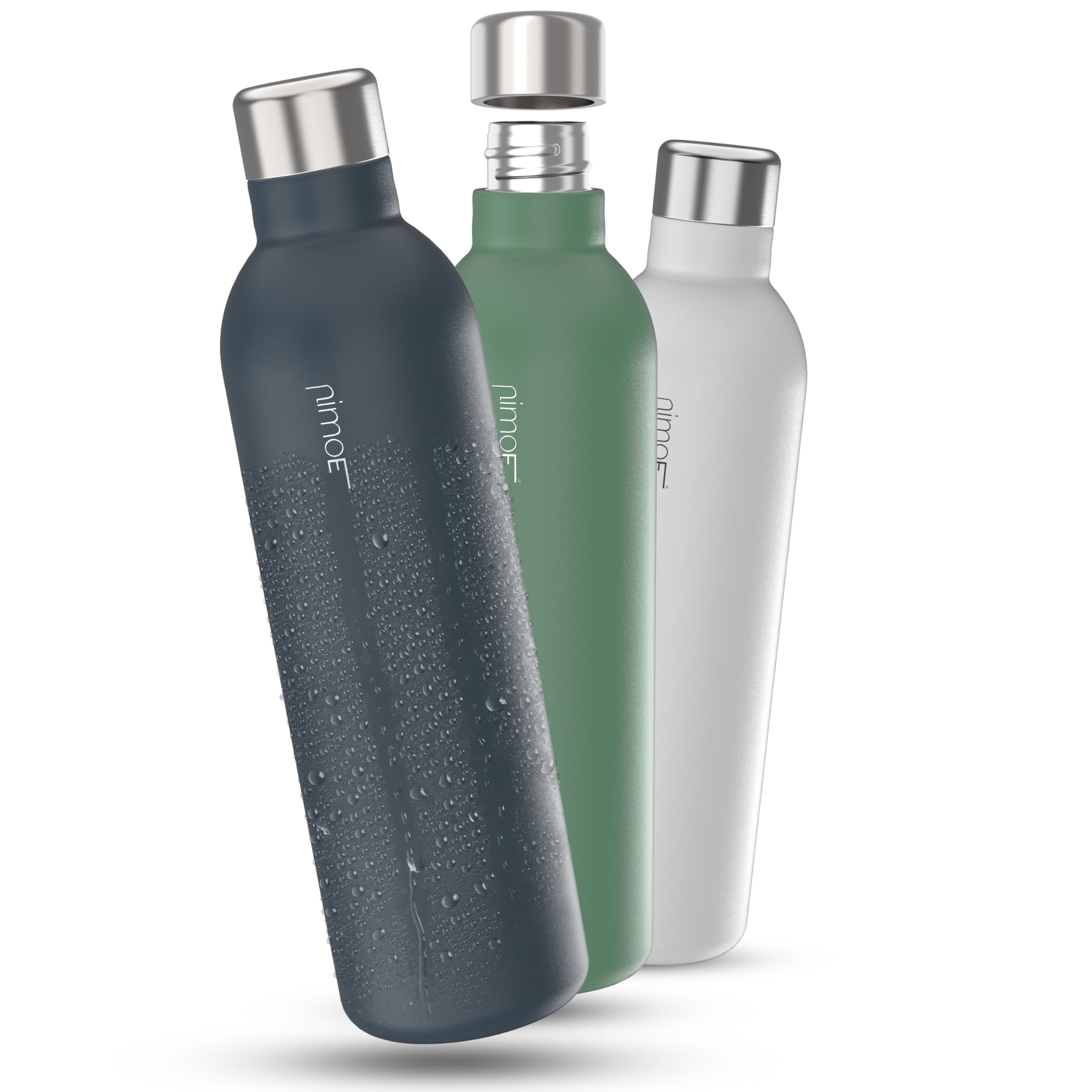NIMOE® SteelStream | Compatible con Sodastream DUO, E-DUO | Botella de acero inoxidable con recubrimiento en polvo de 1 L | Botella de metal apta para lavavajillas para viajes | 100% a