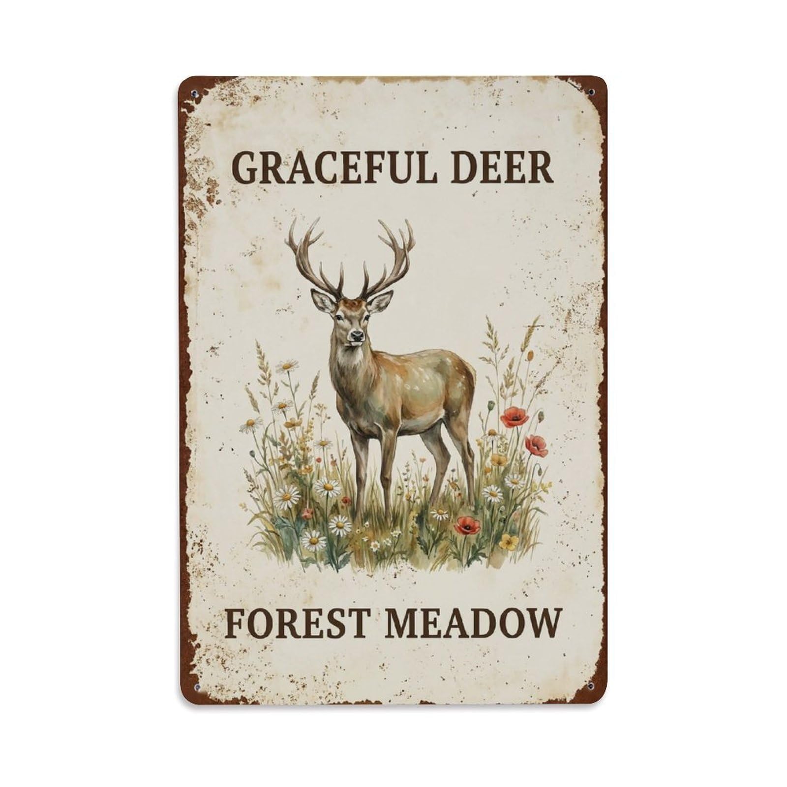 Okngb Style Whimsical Deer Botanical Quote Vintage Illustration Metal Tin Sign Plaque Wall Decor For Cafe, Man Cave, Club Bar, Office, Home Garden Round Metal Poster 8X12inch