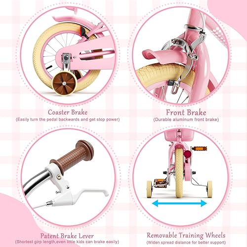 Miniatura 6 de Glaf Bicicleta para niñas pequeñas de 2 a 12 años, 12, 14, 16 y 20 pulgadas, bicicleta para niñas con ruedas de entrenamiento y asiento de muñeca,