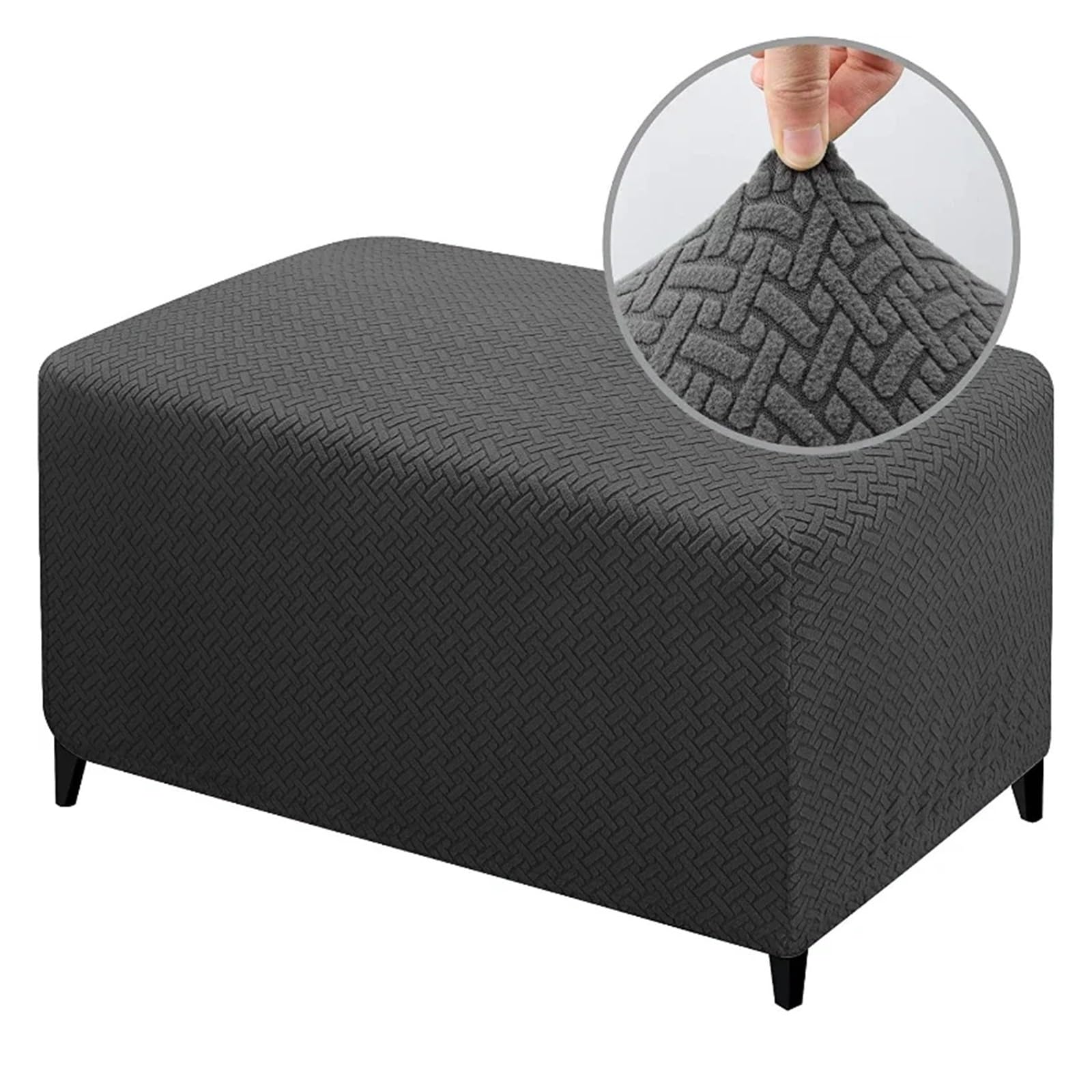 YXINAER Foot Stool Cover Spandex Ottoman Slipcovers Rectangle Footrest Footstool Protector Covers Stretch Fabric Storage(Dark Grey,L)