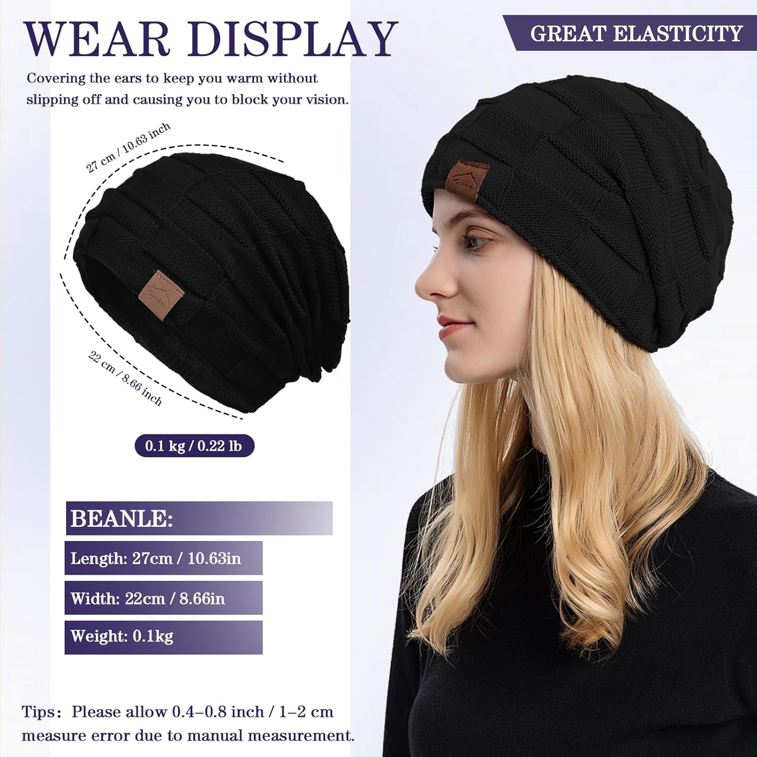 meioro Slouchy Beanie Hat for Men Women Warm Winter Hats Soft Fleece Lined Beanies Knit Thick Unisex Skull Cap - Image 6