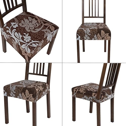 Miniatura 8 de SearchI Juego de 4 fundas elásticas para asiento de silla de comedor, suaves, extraíbles y lavables, protectores de asiento de comedor (cubierta