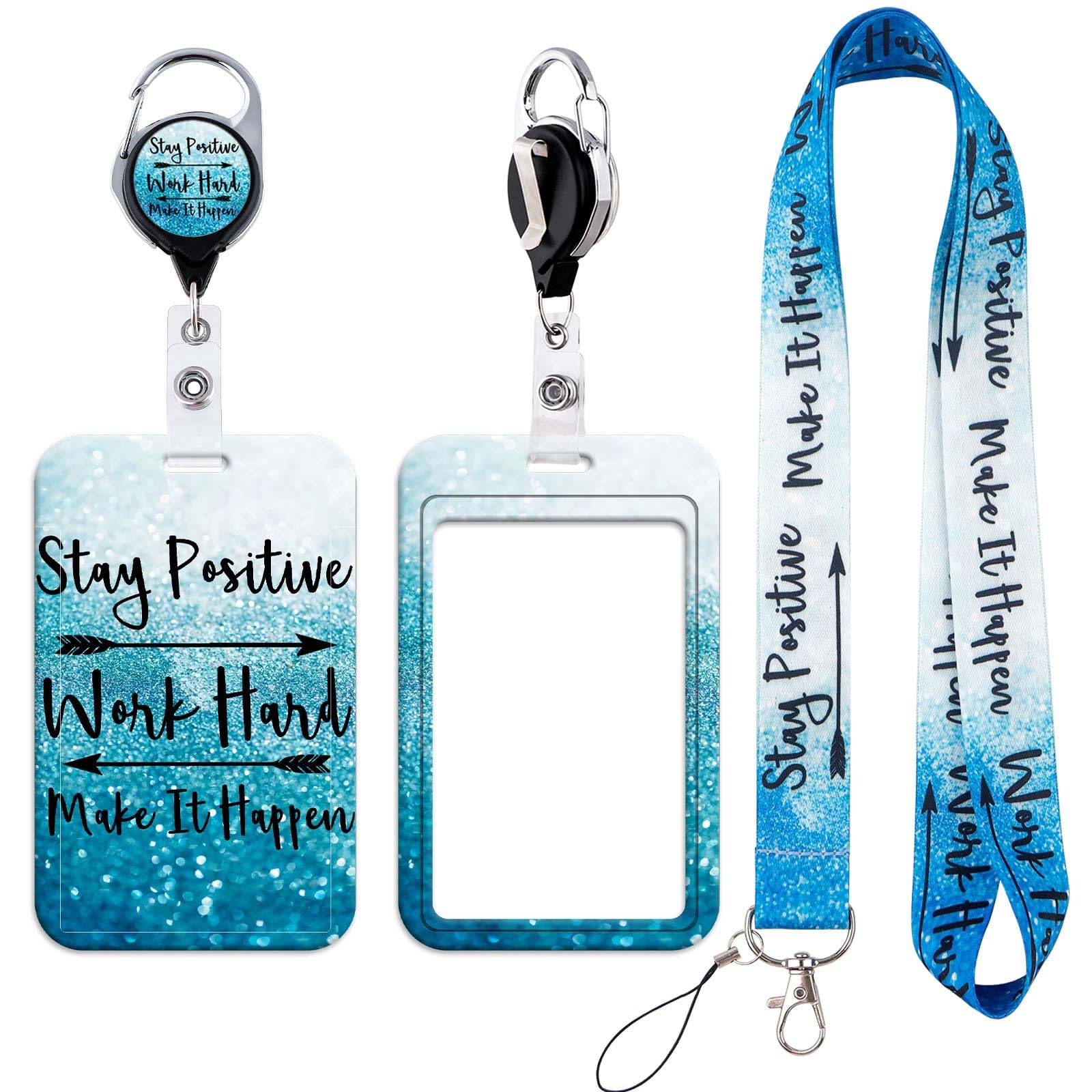 Positive Lanyard ID Card Holder with Retractable Badge Reel Cute Blue Neck Strap Key Lanyard for Teacher Kids Nurse Student Cruise Office School ID Credit Cards