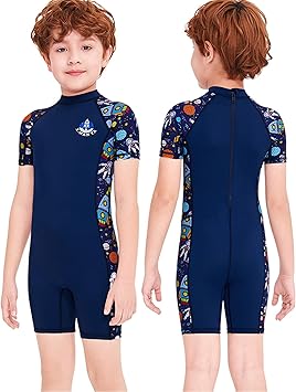 Amazon Co Jp 男の子用水着 子供用ワンピース半袖ボクサー水着 日焼け止め 速乾性子供用シュノーケリング水着 服 ファッション小物