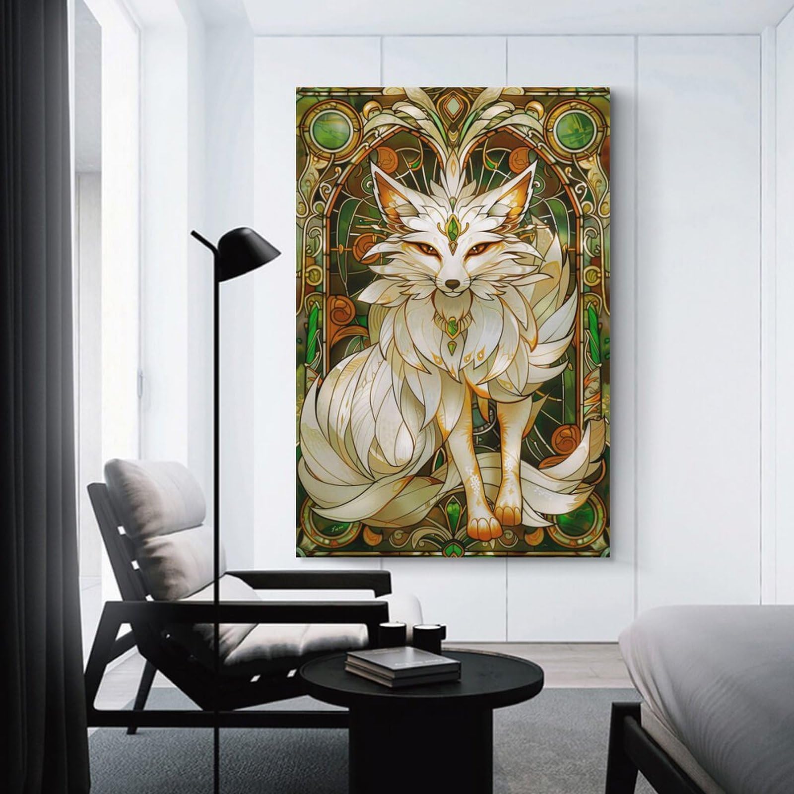 Junmoney Stained Glass Fox Artwork Wall Picture Print 20x30inch(50x75cm), for Lounge Decor, Offices Or Entryway Styling, Versatile Wall Decor for Many Rooms