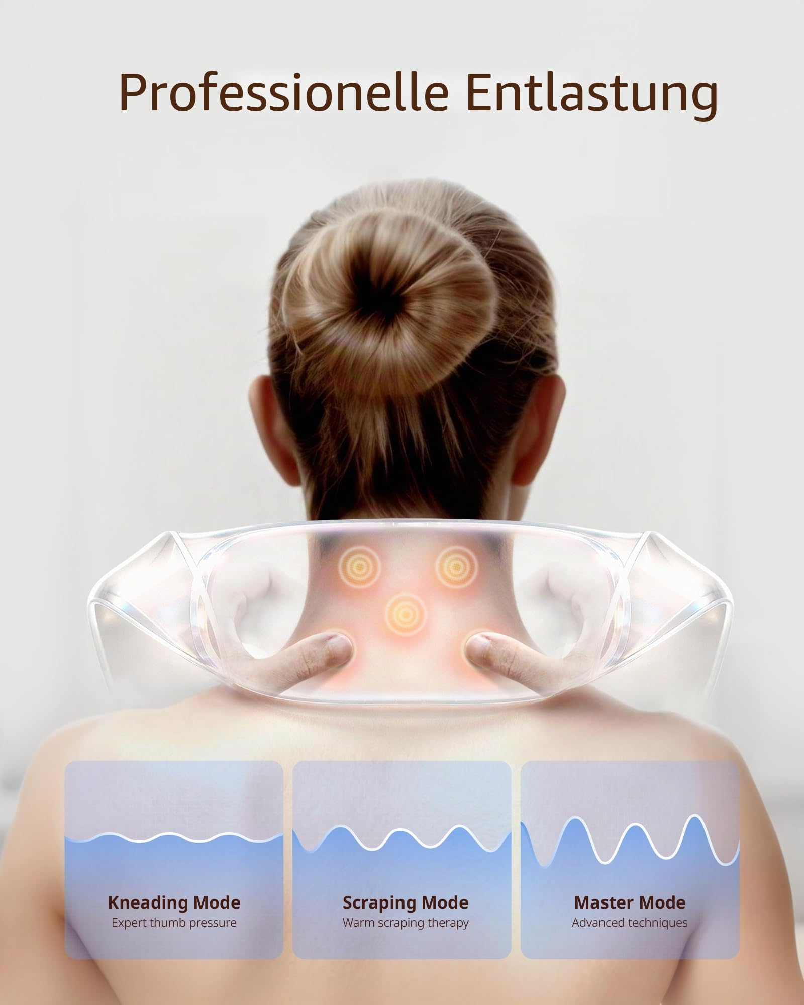 Schnurloses Shiatsu-Nacken-und Rückenmassagegerät mit Wärme | 10 Minuten x 12 Gebrauch, 3 Massagemodi und 2 Intensitätsstufen, 3D-Kneten tiefes Gewebe, Sprachansage