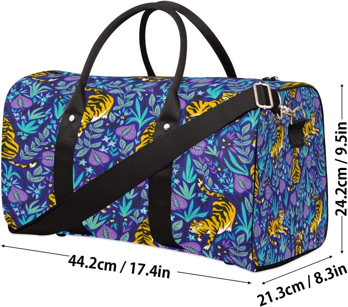Cute Tiger Flowers Plants Travel Duffel Bag for Women Men Large Capacity Overnight Weekender Bags for Lightweight Waterproof Sport Gym Bag for Workout Yoga Swim