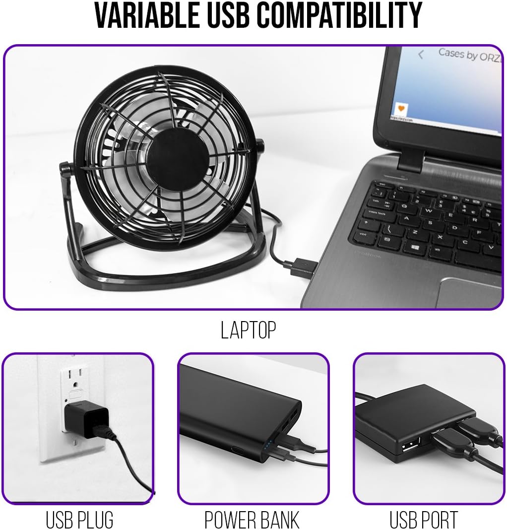 Orzly Usb Fan Portable Mini Table Silent Desk Fan - Black Retro Look