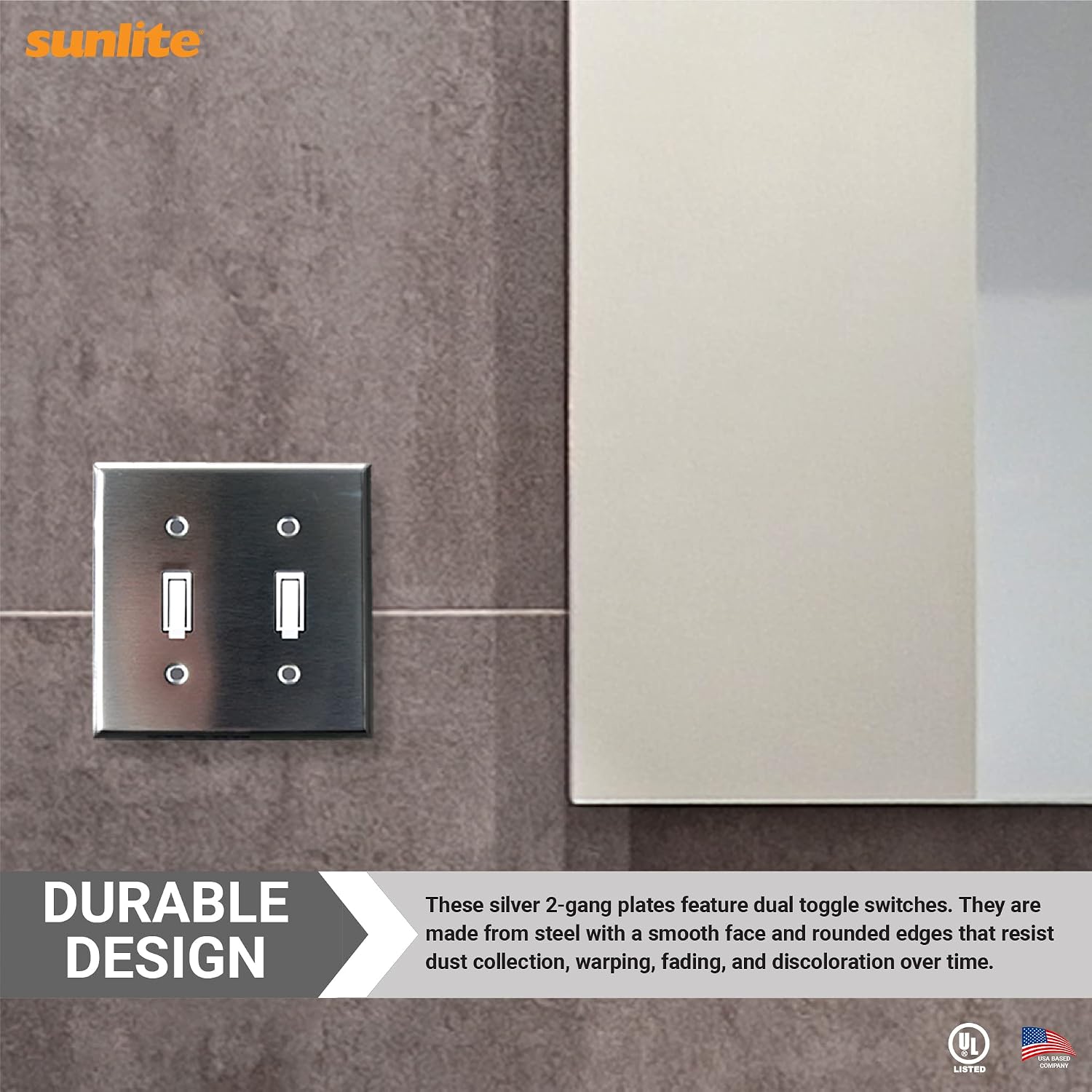 Sunlite 40900-SU 2 Gang Toggle Switch Plate Standard Size, Smooth Surface, Round Edges, Clean Designed Wall Cover, 12 Pack, Steel