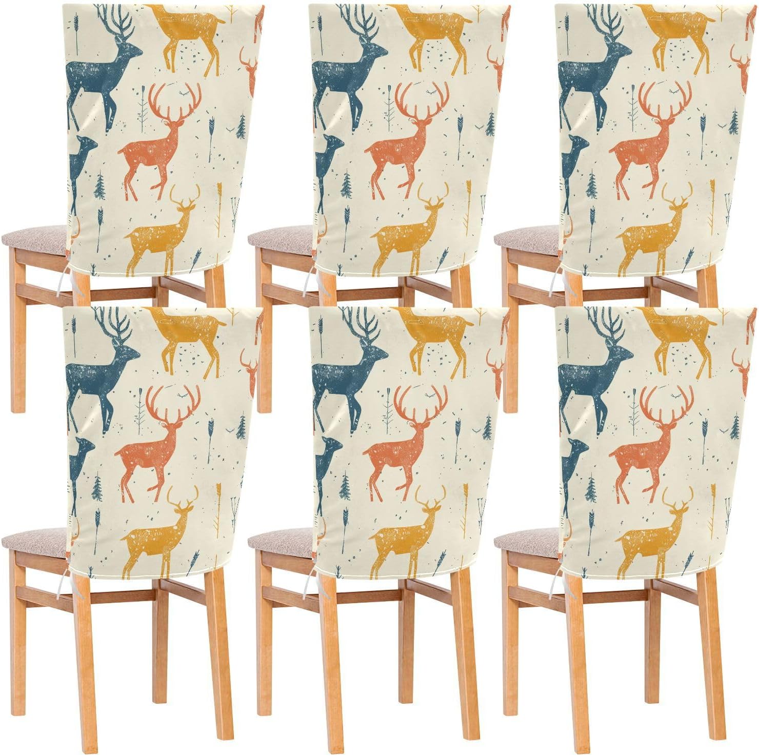 ALAZA Deers Arrows Chair Back Cover Set of 6, Washable Reusable Removable Chair Slipcovers Decorative Chair Cover for Home Kitchen Wedding Party