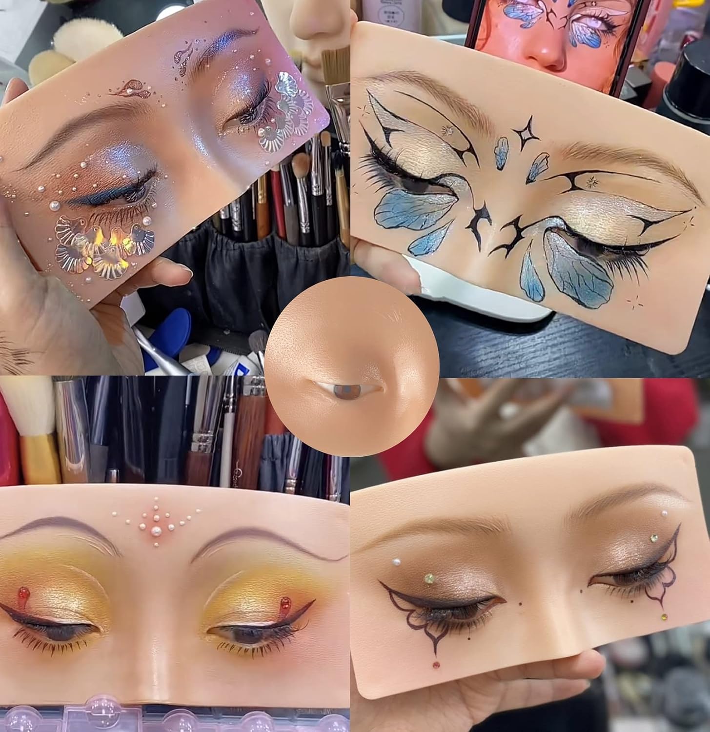 3D Makeup Practice Face, The Perfect Aid to Practicing Makeup, Silicone Face Eye Makeup Practice Board for Professional Makeup Artists Students and Beginners to practice eyesmakeup with 5 Piece Cosmet
