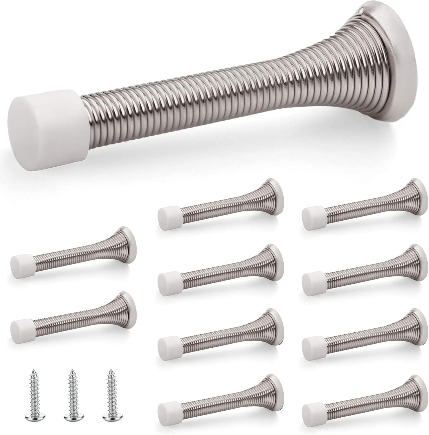 10 Pc Large 32/5" Brushed Nickel Door Stops, Baseboard