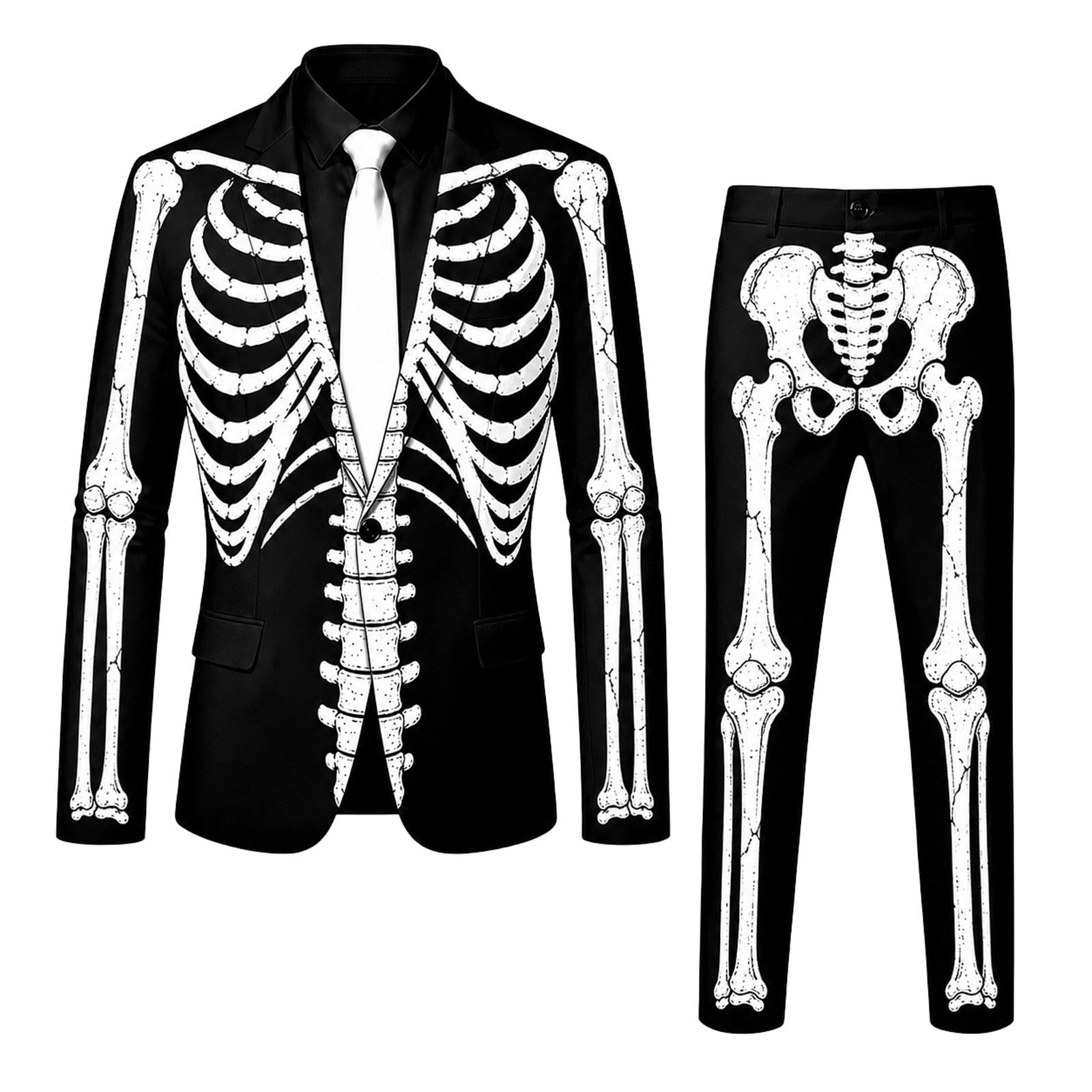 Men's 3 Piece Suit Halloween Costume Flame Skeleton Allover Print Tracksuit