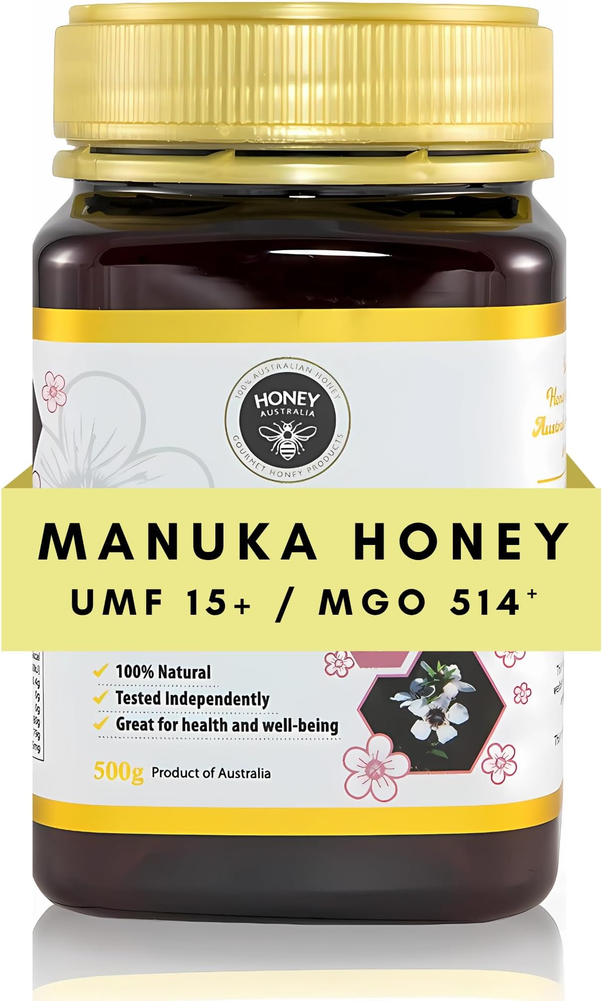 Honey Australia Raw Manuka Honey UMF 15+ / MGO 514+ | 17.6 oz / 500g | Certified Australian Manuka, Independently Tested, Non-GMO, Glyphosate Free | for Immunity, Sore Throat & Daily Wellness