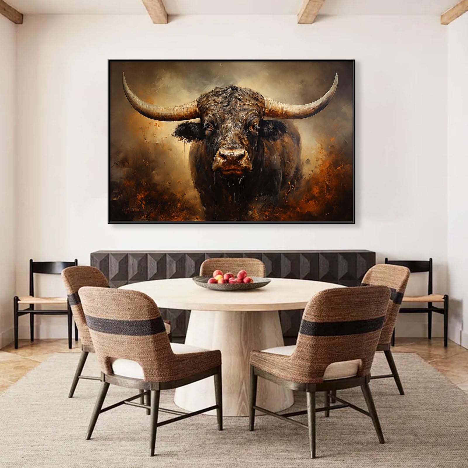 Amazon.com: Black Bull Canvas Wall Art, Buffalo Canvas Prints, Cow