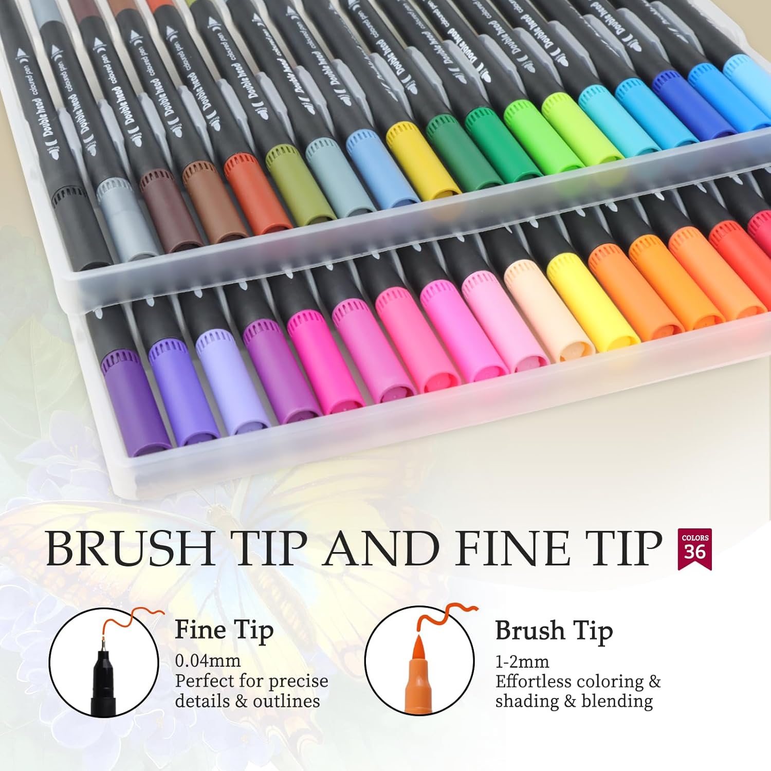 Butterfly Coloring Book for Adults: 50 Relaxing Patterns with Spiral Bound Hardcover & 36 Dual-Tip Markers - Mindfulness Arts and Crafts Gift for Women